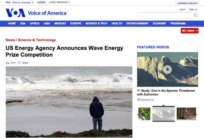Wave Energy Prize - Voice of America April 2015